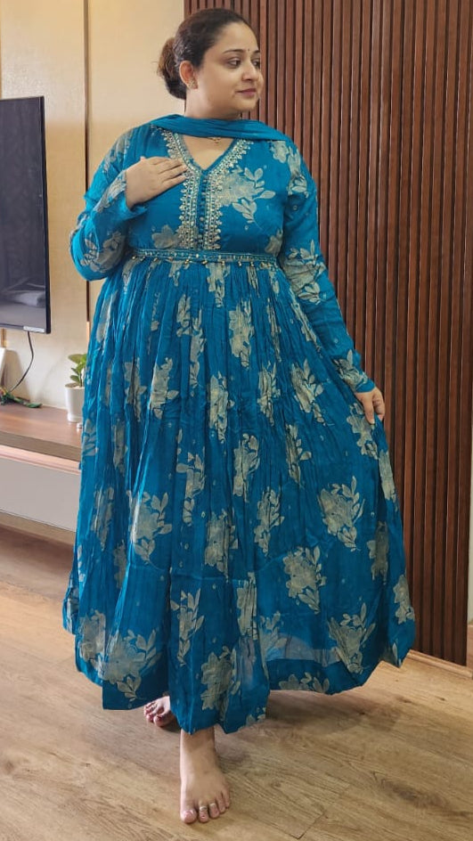 Blue Anarkali Suit Set